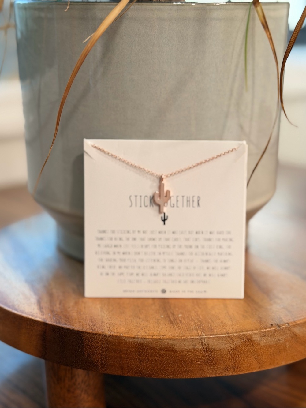NEW Bryan Anthonys Stick Together Rose Gold Tone Necklace w/ Cactus Pendant